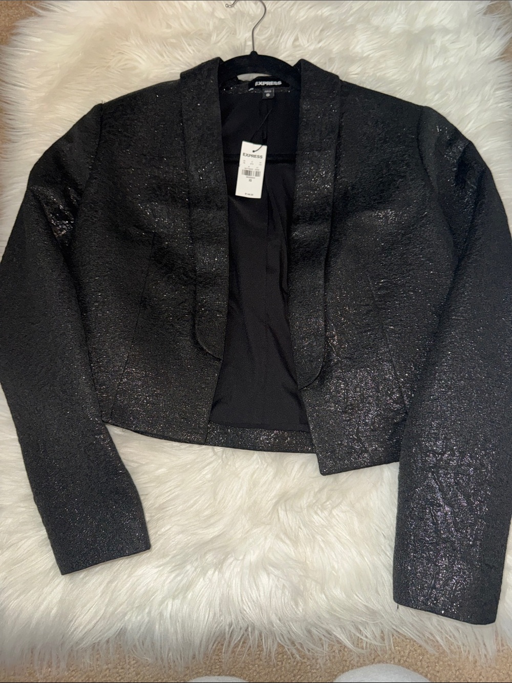 Express Women's Black Sparkle Cropped Blazer Jacket